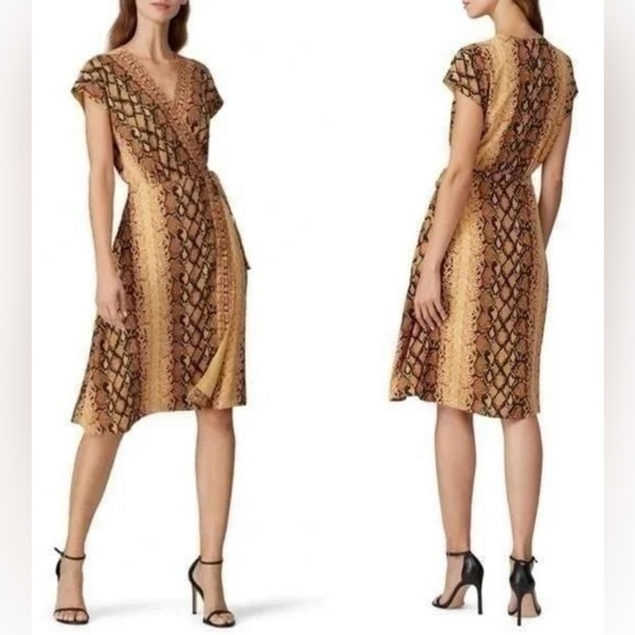 Joie Yellow Black Wrap Midi Dress V-Neck Cap Sleeve Size S - Picture 2 of 10